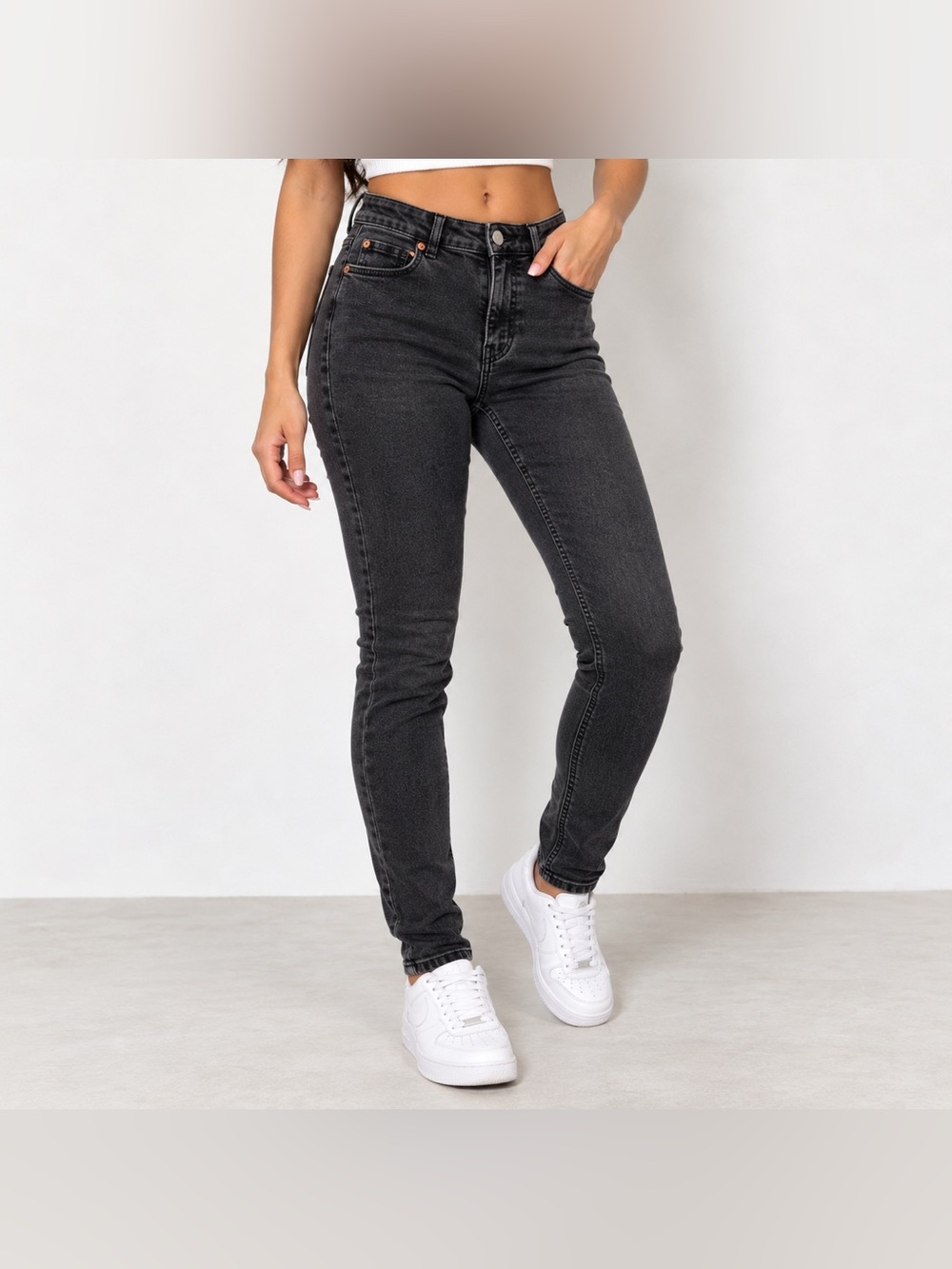 H&M Jeans Womens 8 Black High Rise Skinny Stretch Denim Pants Casual Ankle